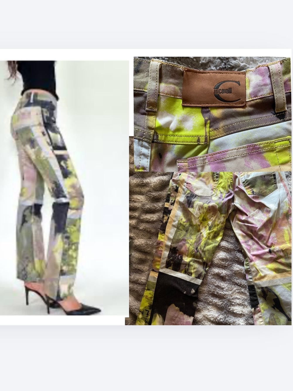 Just Cavalli abstract floral and glitter printed straight-leg jeans,